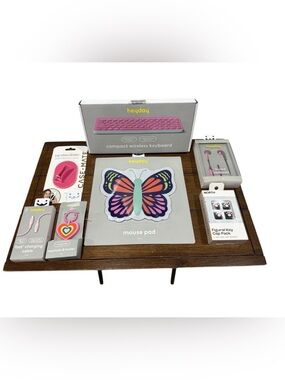 heyday Pink Keyboard & Butterfly Mouse Pad Desk Set with Pink Accessories